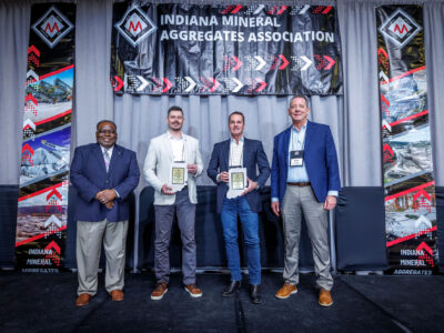 IMAA President's Distinguished Service Award | 2025 Drake Hendricks, Martin Marietta (left center) & Cory Collins, MacAllister Machinery (right center)
